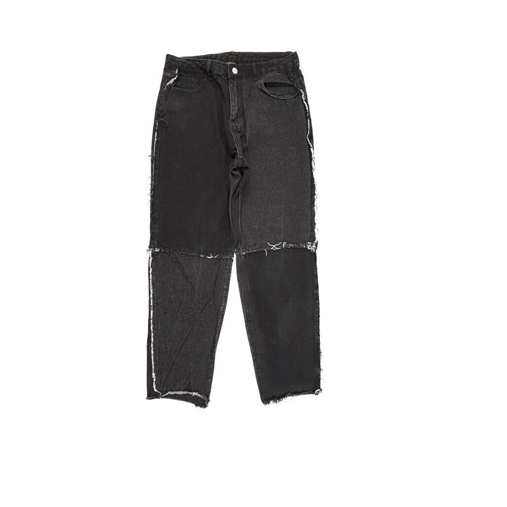 Shein Straight Distressed Raw Hem Women's size L Black Denim jeans